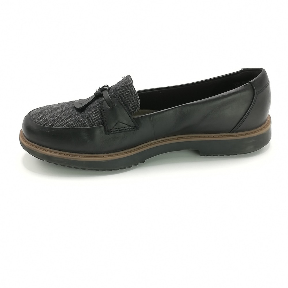 Clarks Shoes Womens Loafer Black Leather Tweed Raisie Foster Casual Comfort 6 - Picture 9 of 10
